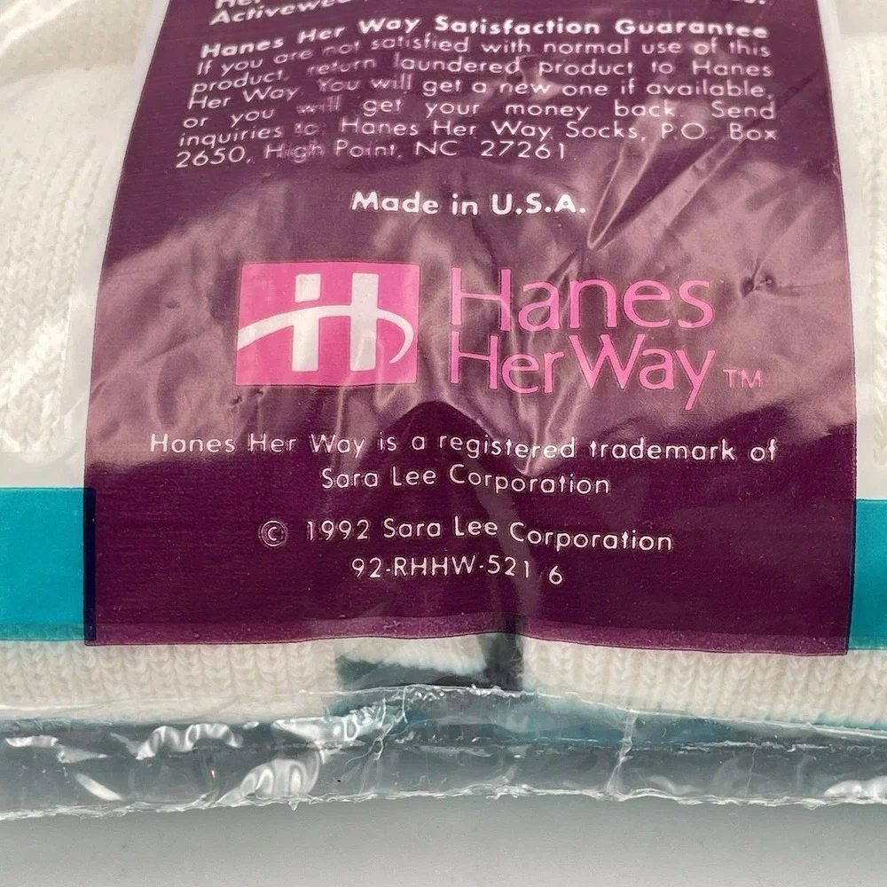 Vintage 1992 Hanes Her Way Double Cuff Socks Fashion 6 Pair White New Fits 5-9